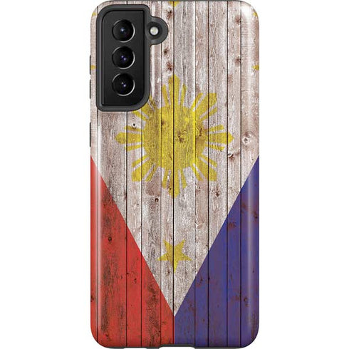 Philippines Flag Dark Wood Galaxy S21 FE Pro Case